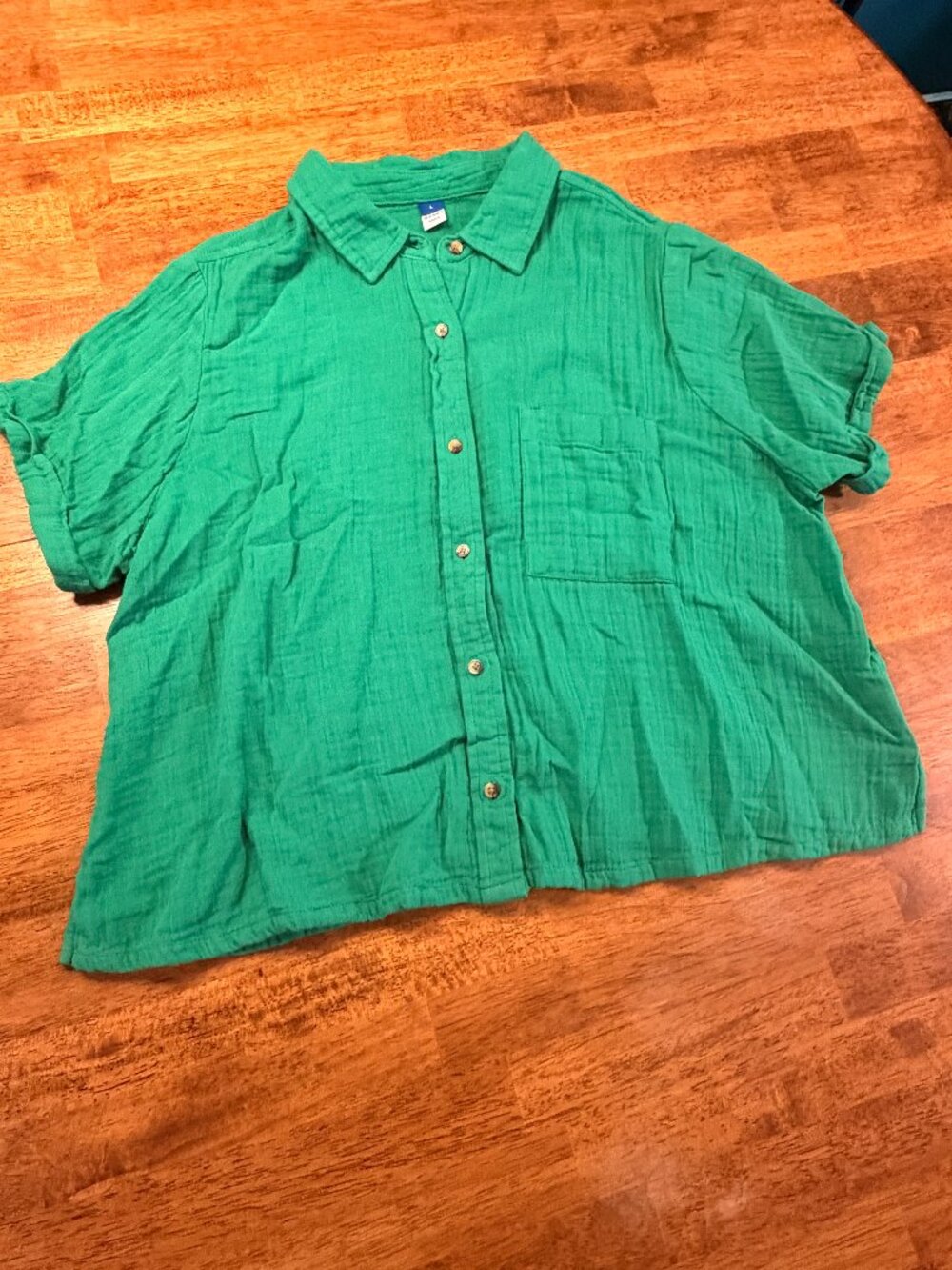 Bright Green Button Down with Short Sleeves 100% Cotton
